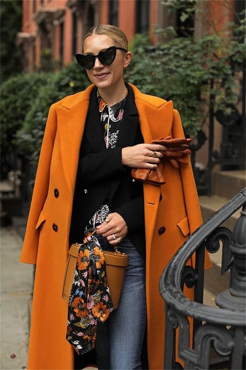 Chaqueta de lana con doble botonadura para mujer, traje Formal de color naranja, 1 pieza