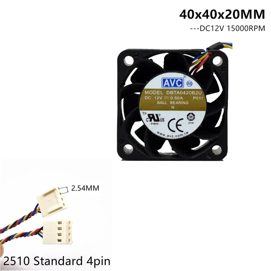 3PCS  AVC 4020 40x40x20MM 40MM Server Fan 15000RPM DBTA0420B2U DC 12v 0.5A 4PIN PWM