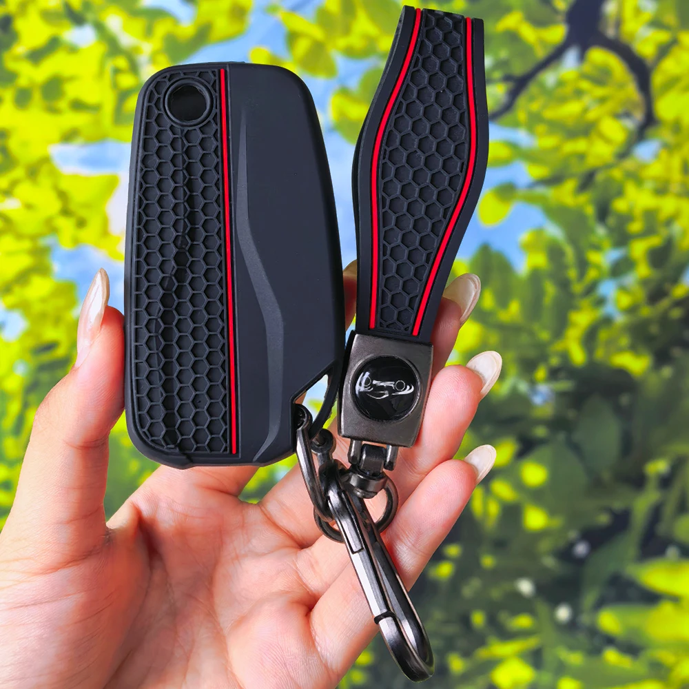 Durable Non‑Slip Silicone Key Shell with Keychain for DUCATI Multistrada V2 V2S V4 V4S Honeycomb‑Pattern Motorbike Fob Cover