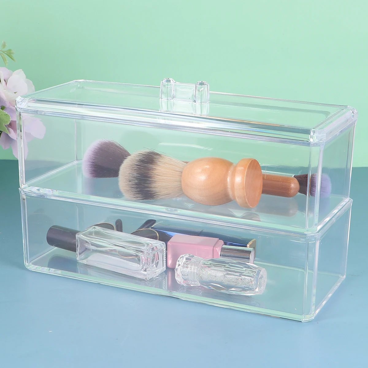 

Makeup Brush Storage Box Double Layer Holder Container Comfortable Texture