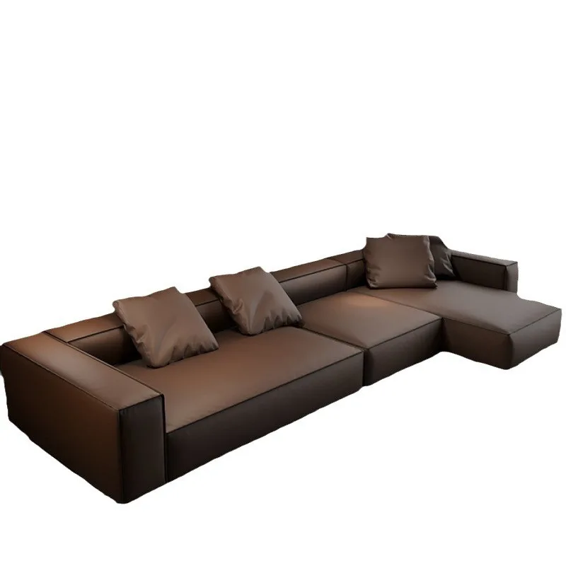 

Genuine leather tofu block top layer cowhide sofa living room small apartment inline minimalist