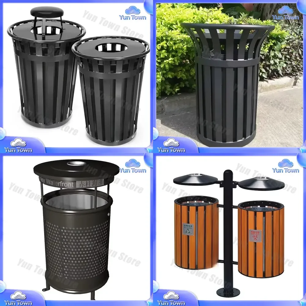 Galvanized Steel Outdoor Trash Can for Patio Yard Garden Deck Balcony Perforated Metal Waste Bin with Inner Can Lockable