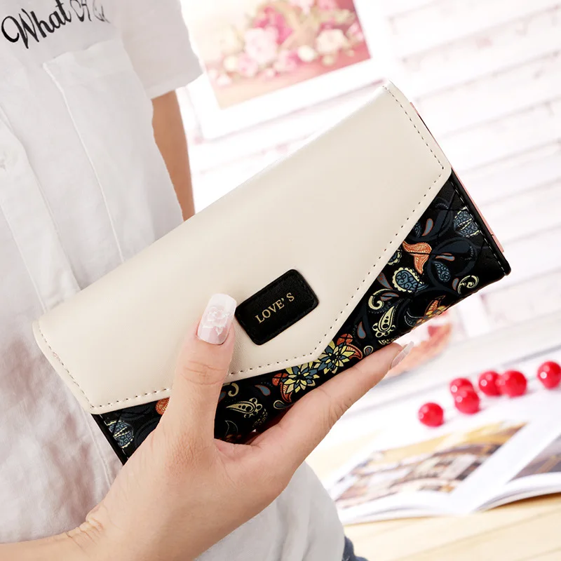 Long Diamond Buckle Women's Wallet, Long Small Floral Handbag Purchase, Contrasting Envelope Leather Bag 1 Mobile Phone Slot