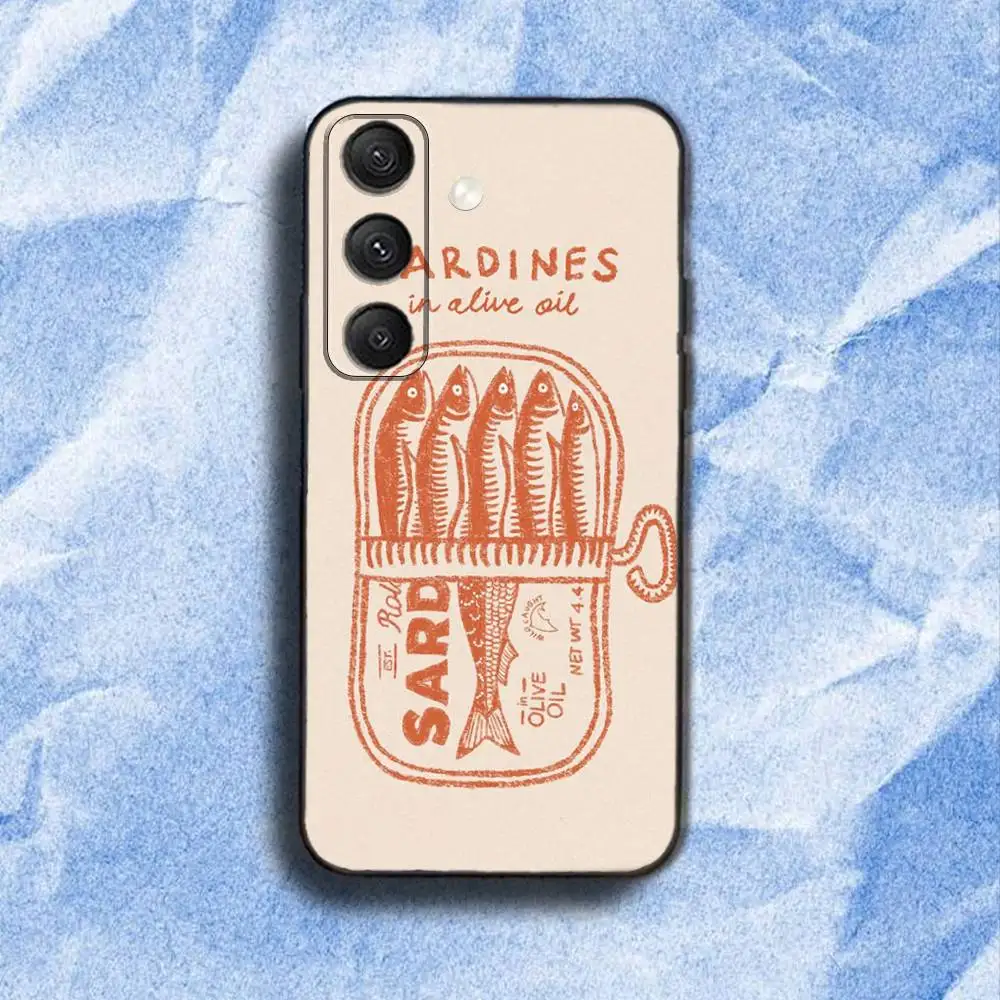 魚 F-Funny Sardines-S 電話ケース Samsung S25、S24、S21、S22、S23、S30、ウルトラ、S20、プラス、Fe、ライト、5G ブラックカバー用