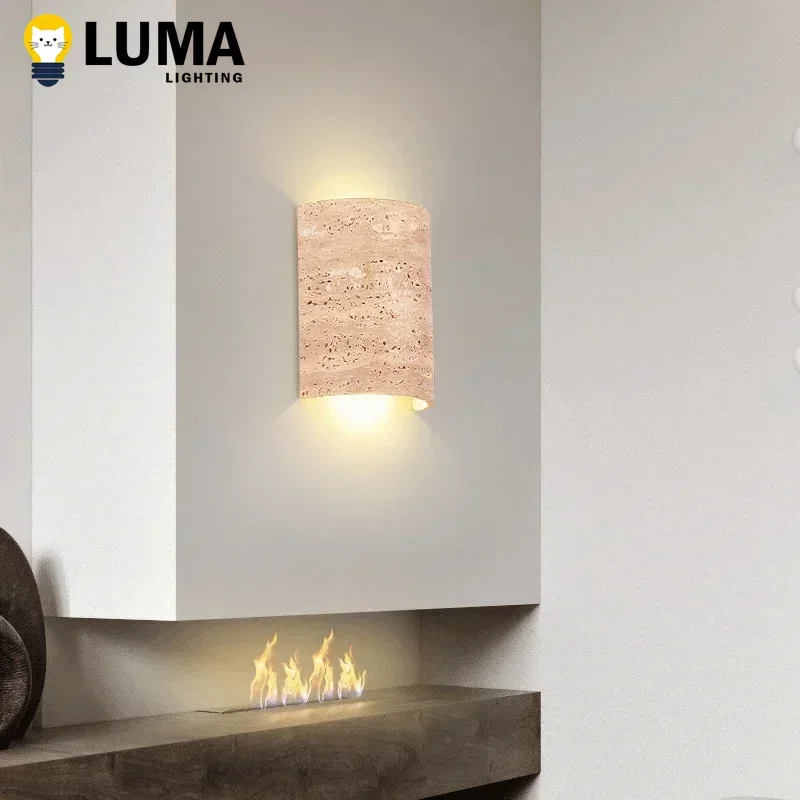 Outdoor/Indoor Wabi-sabi StyleYellow Travertine Wall Lamp Natural Stone Wall Sconce for Bedroom Home Decor Courtyard LED Lights