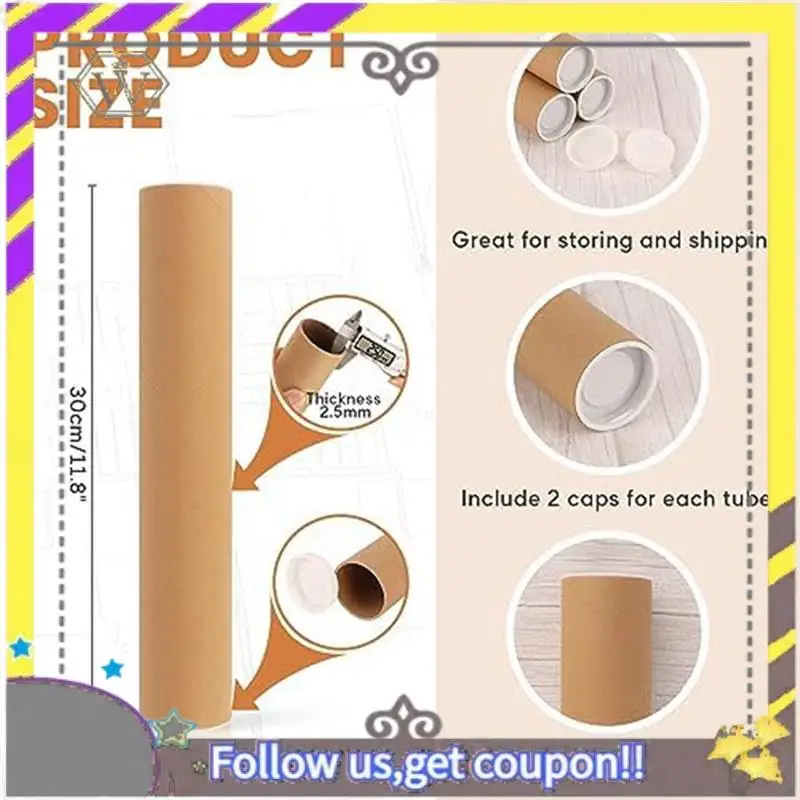 Novo 12 pçs 2x12 Polegada papelão mailers tubo cartaz com tampas para embalagem cartazes para envio