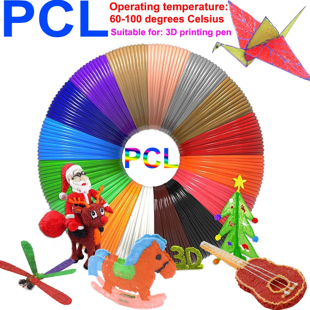 

Низкотемпературная 3D-ручка PCL, 1,75 мм, подходит для низкотемпературной детской 3D-ручки, яркие цвета, без запаха и бездымного