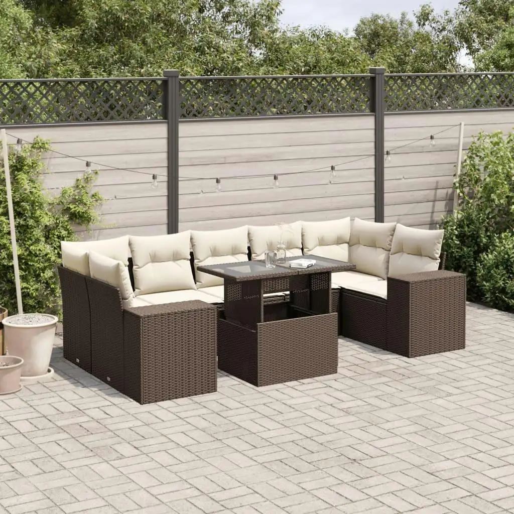 

Garden Sofa Set Brown PE Rattan Powder Coated Steel Tempered Glass Outdoor Furniture Patio Seating 5 Piece Set