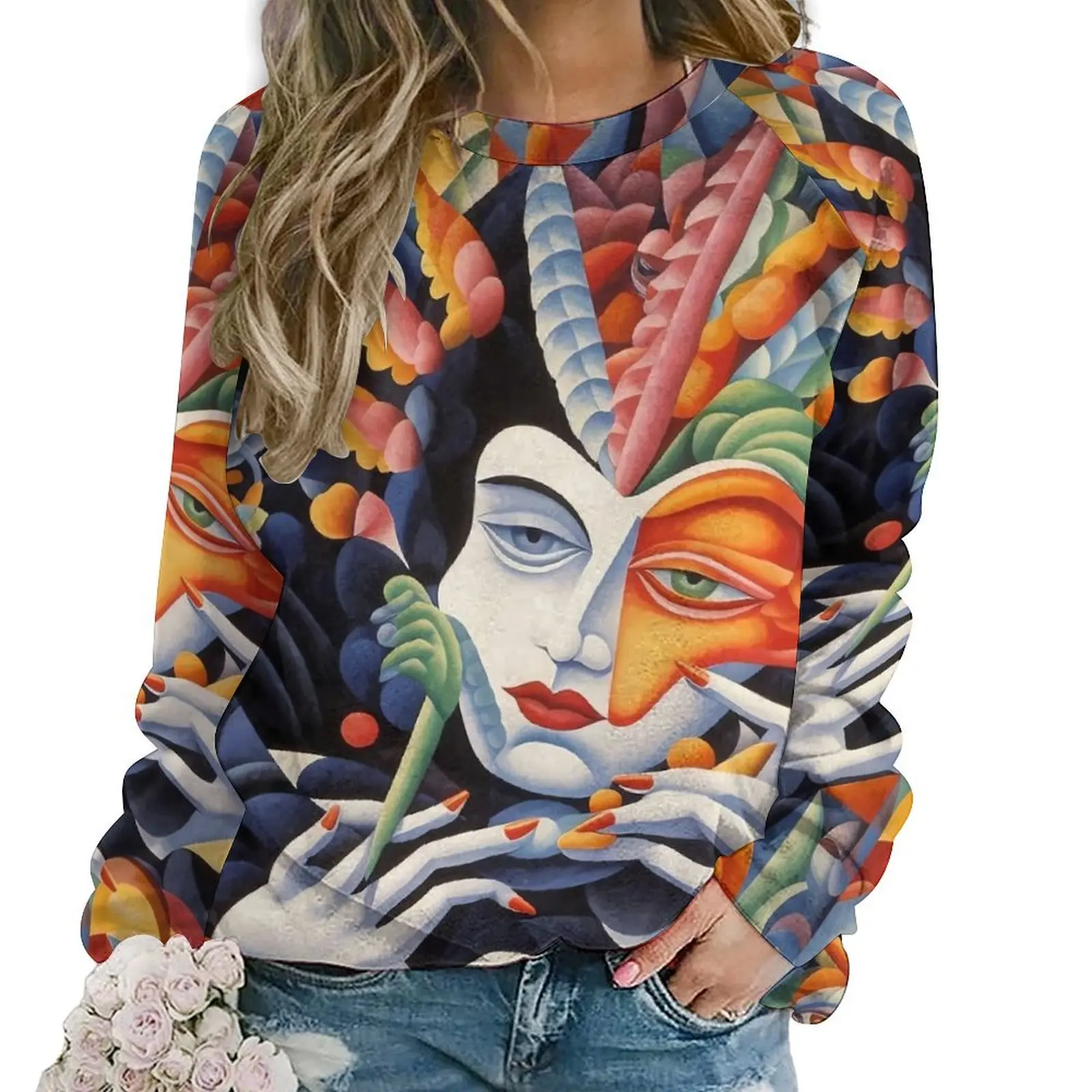 

Abstract Lady Face Hoodies Colorful Art Harajuku Oversize Hoodie Female Long Sleeve Y2k Design Casual Top