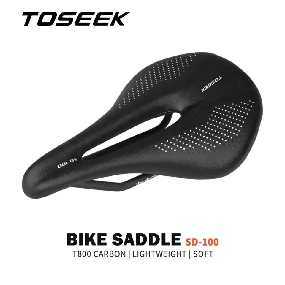 TOSEEK T800 Carbon Saddle Bike Saddles Bicycle Cushion Microfiber Leather Seat MTB/Road Cycling Racing Saddle 240*143/155mm