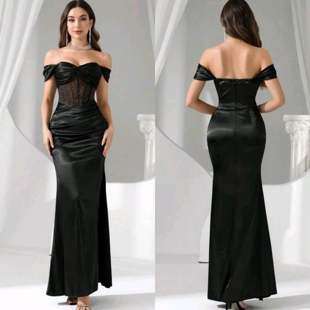 

Customized Modern Style Elegant Charmeuse Rhinestone Mermaid Off-the-shoulder Ankle Length Dresses Bespoke Occasion Dresses