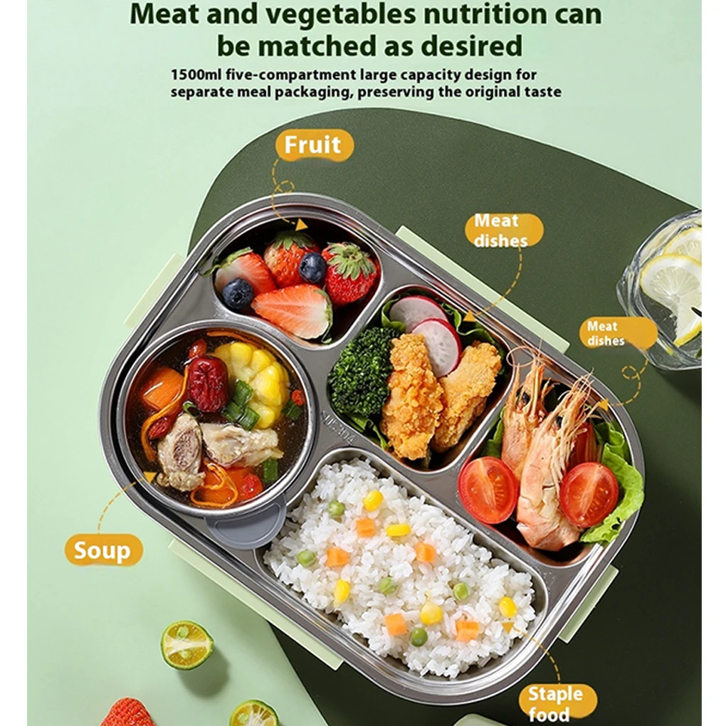 304 caja Bento calentada por microondas con cuchara y palillos contenedor de almuerzo de acero inoxidable fiambrera café con leche 1500ml