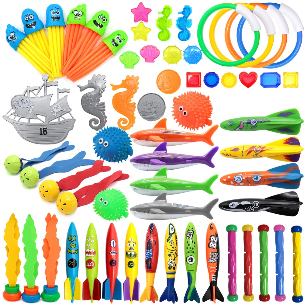 Diving Toys Set Swimming Pool Toys for Kids Diving Sticks Diving Rings Pirate Treasures Fish Toys Octopus Water Swim Bath Toys