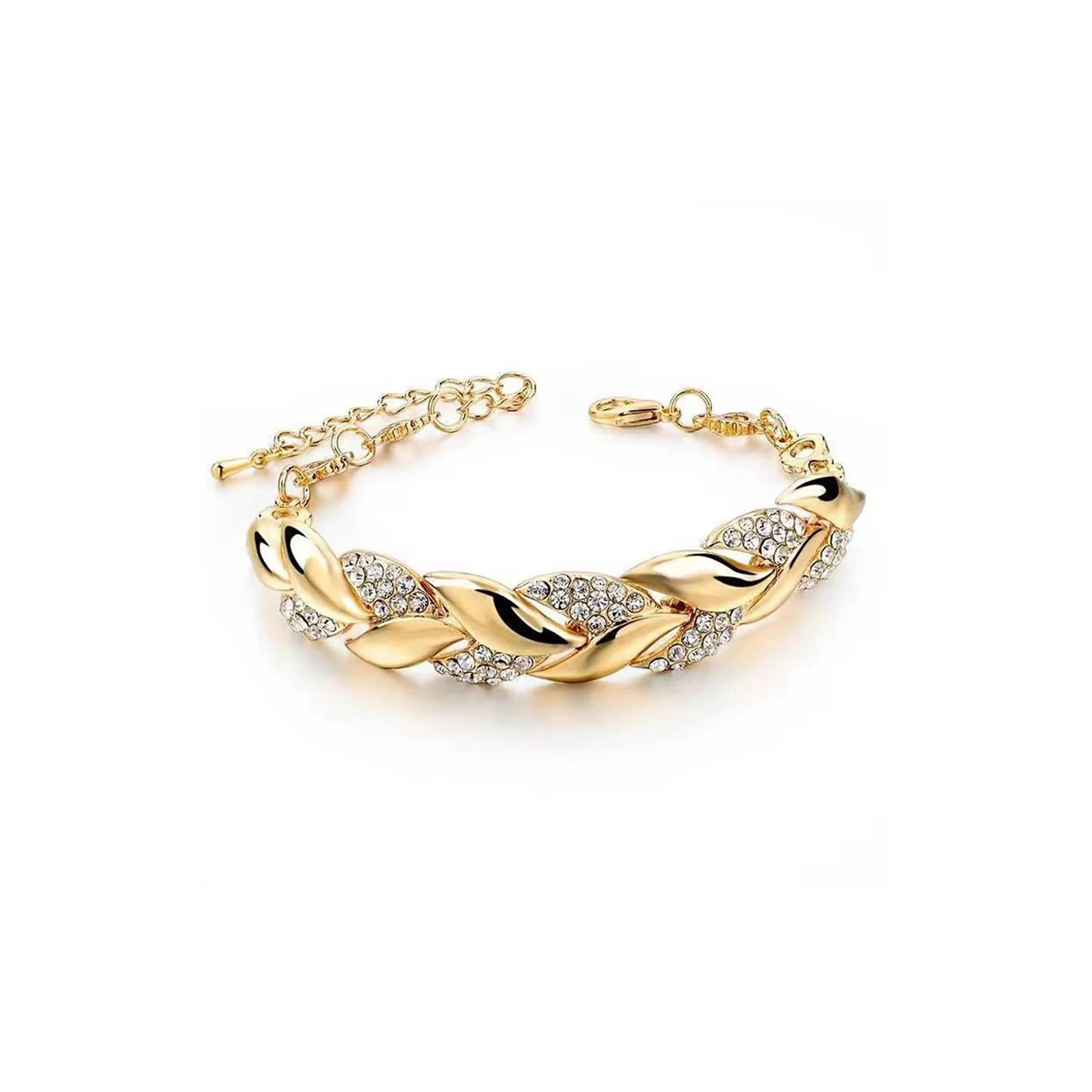 

Anniversary Valentines Day Gifts Aesthetic Jewelry Luxury Love Braided Leaf Bracelet Charm Crystal Wedding Bracelets For Women