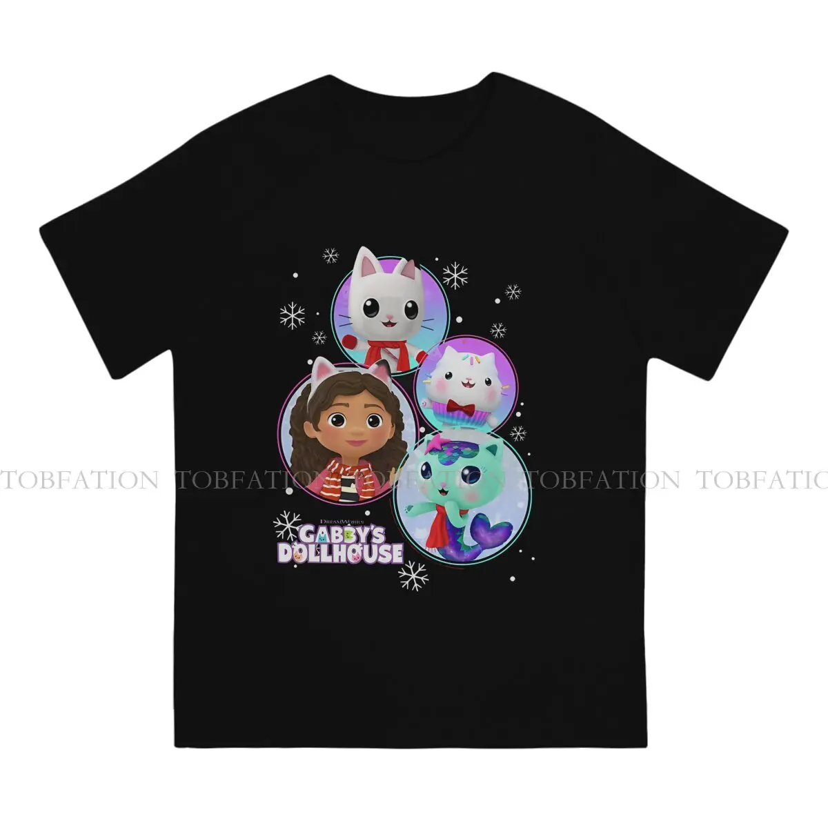 Gabby's Dollhouse Crewneck TShirts Christmas Character Snowflake Panels Distinctive Homme T Shirt New Trend Tops