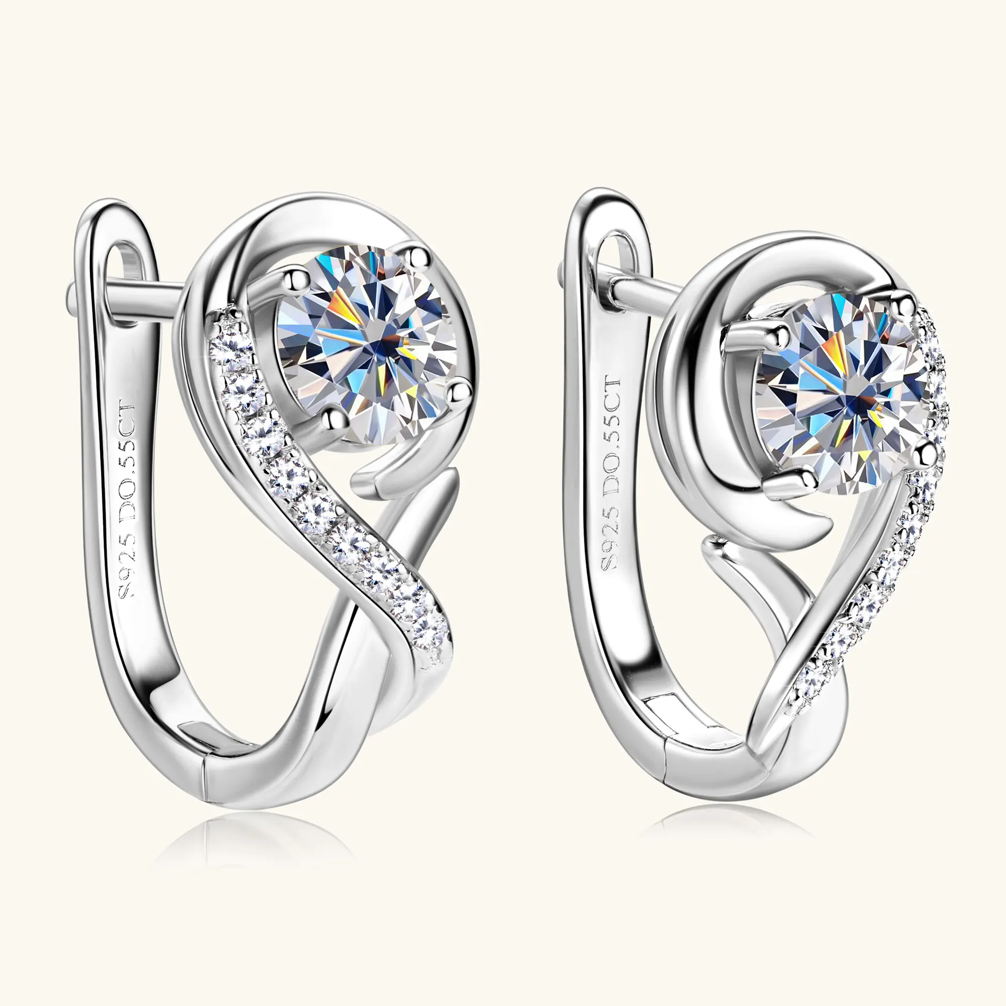 Sweetrain Original 925 Sterling Silver Moissanite Hoop Earrings 5mm D VVS1 Round Cut Plated 18k Gold Diamond Wedding Earring