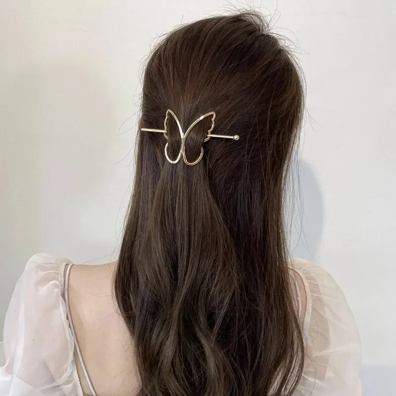 2pcs Metal Exquisite Hairpin Europe And The United States Simple Butterfly Hairpin Hairpin Disc Hair Device