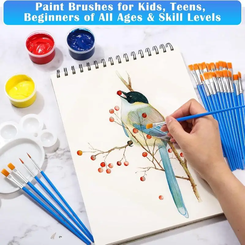 6/12pcs Child-Safe Paint Brush Set – Flat, Round, and Pointed Tips for Acrylic, Watercolor, and Tempera Painting