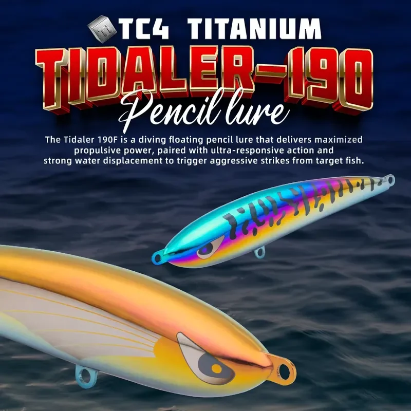 HONOREAL Titanium TC4 Deep Sea Pencil Lure Floating Topwater Bait 190mm 68g Casting 100M+ Large Splash Saltwater Fish