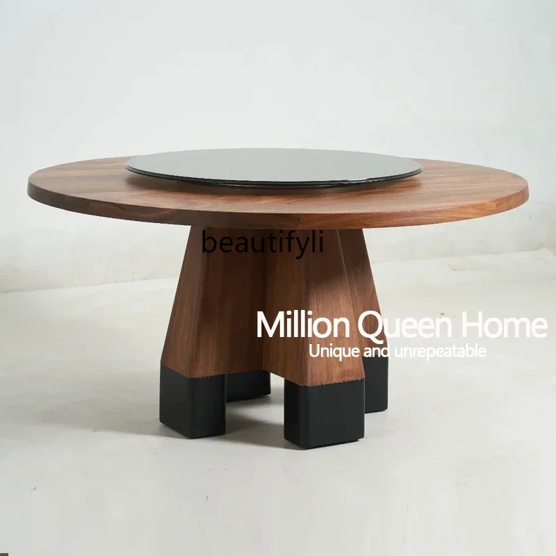 

A38 Medieval wabi sabi round dining table Nordic solid wood turntable table, household small apartment light luxury