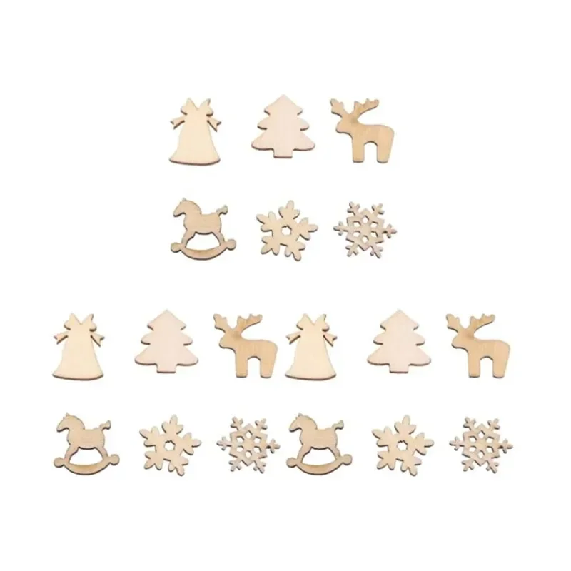 

100pcs Mini Christmas Wooden Cutouts Unfinished Wood Christmas Ornaments Snowflake Tree Bell Deer Embellishments for DIY Crafts