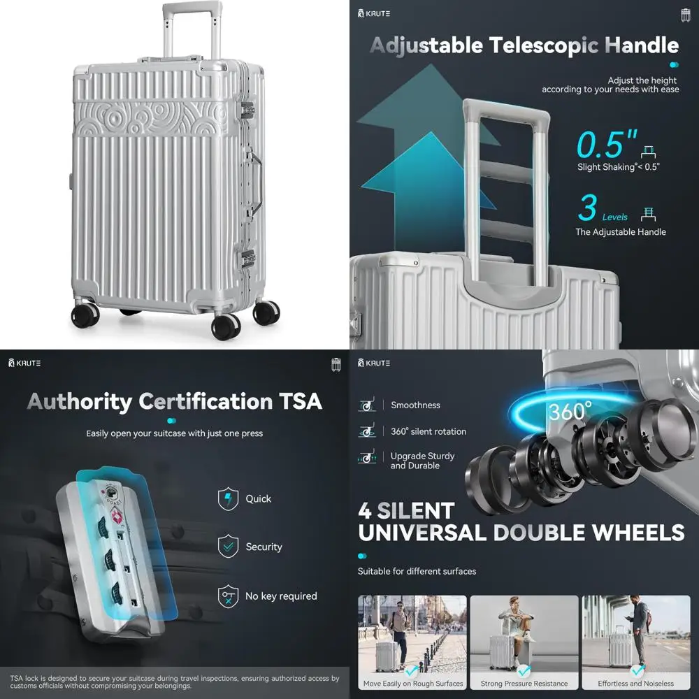 

24-дюймовый чемодан с алюминиевой рамой и вращающимися колесами, багаж без молнии, замок TSA, материал ПК + АБС-пластик для проверенного багажа