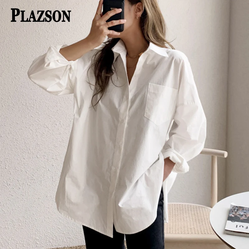 White Harajuku Summer Shirt for Women Spring Autumn Long Sleeve Lapel Button-up Blouses Casual Streetwear camisas de mujer