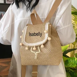 Bolso de mano tejido de paja contrastante Popular para mujer, mochila personalizada para vacaciones de ocio, nuevo bolso versátil