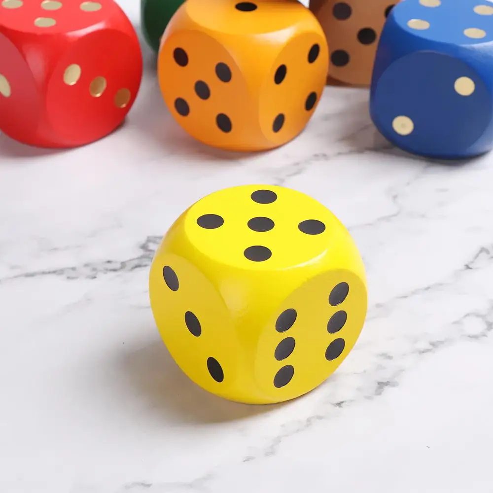 1pc 5cm Wooden Dice  6-Sided Game Chess Props Toy Big Color Dice Round Sieve Solid Wood Points Game Family Table Games Party