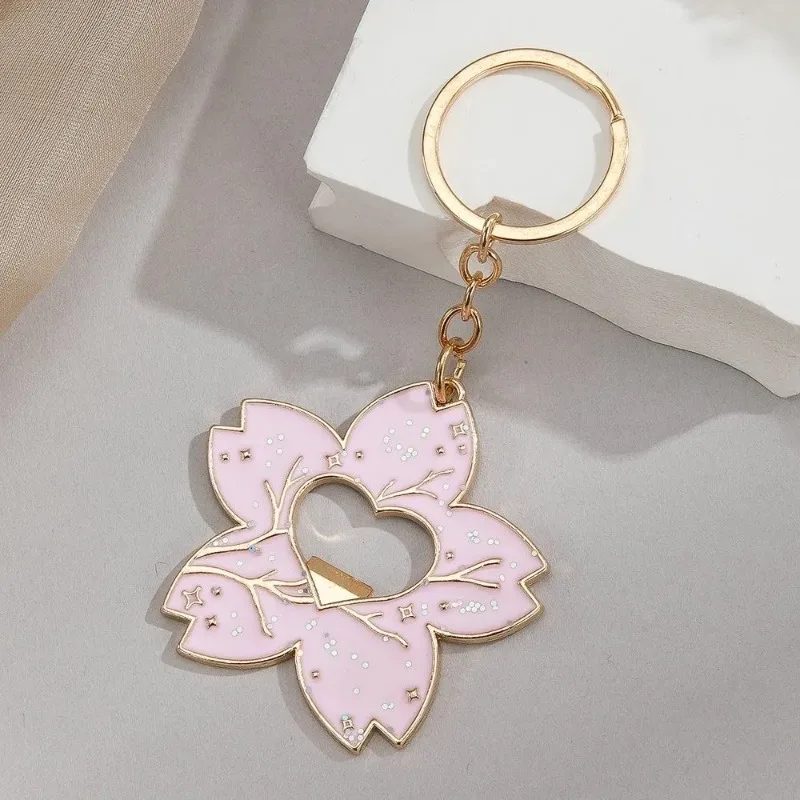 Cherry Blossom Bottle Opener Keychain Zinc Alloy Pink Cute Girly Key Chain Practical Decor Kitchen Tool Accessories