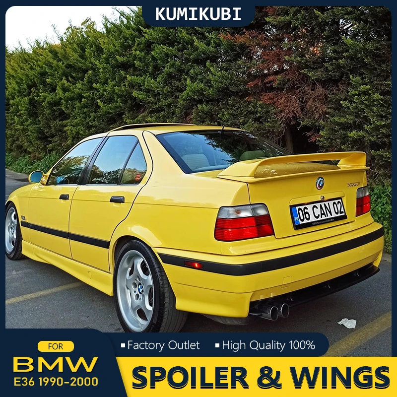 E36 Wing Spoiler For 1990-2000 BMW E36 Sports Spoilers GT Silver Rear Tuning Car ABS Glossy Black Exterior Accesssories