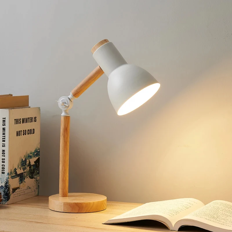 

Table Lamp Wooden Creative Nordic Art LED Turn Head Simple Bedside Desk Light/Eye Protection Reading&Bedroom Study Lamp