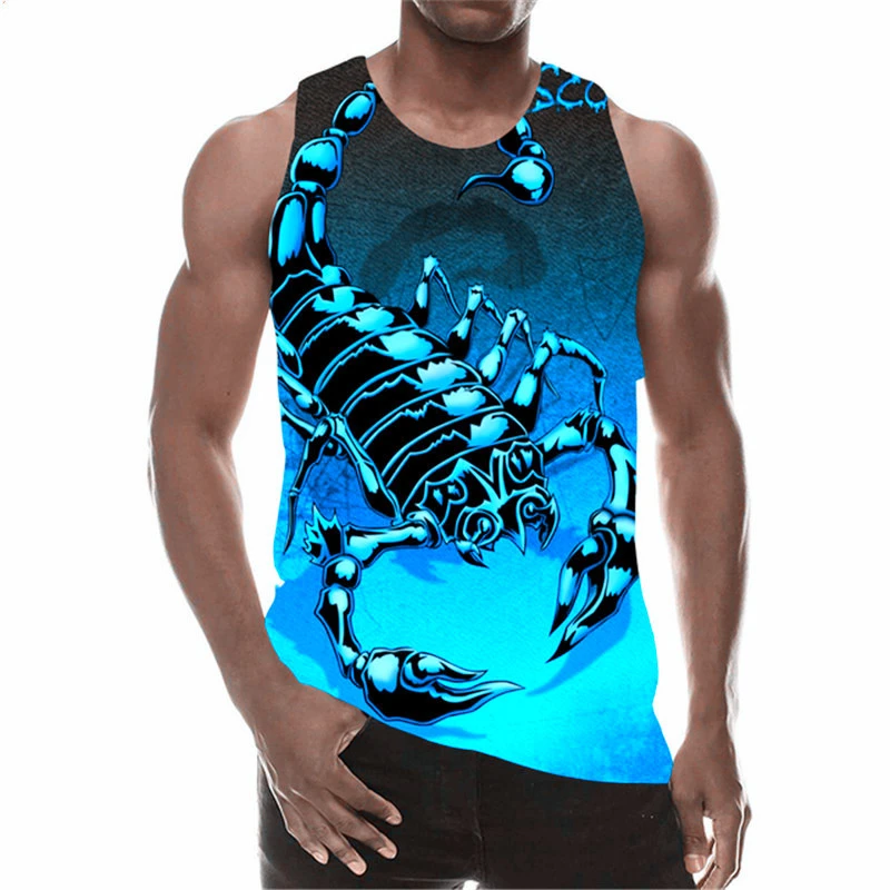 Men's Fashion Cool Scorpion 3D Sleeveless T-shirt Summer Street Tank Tops Animal Print Casual Male Vest Plus Size Men Clothing