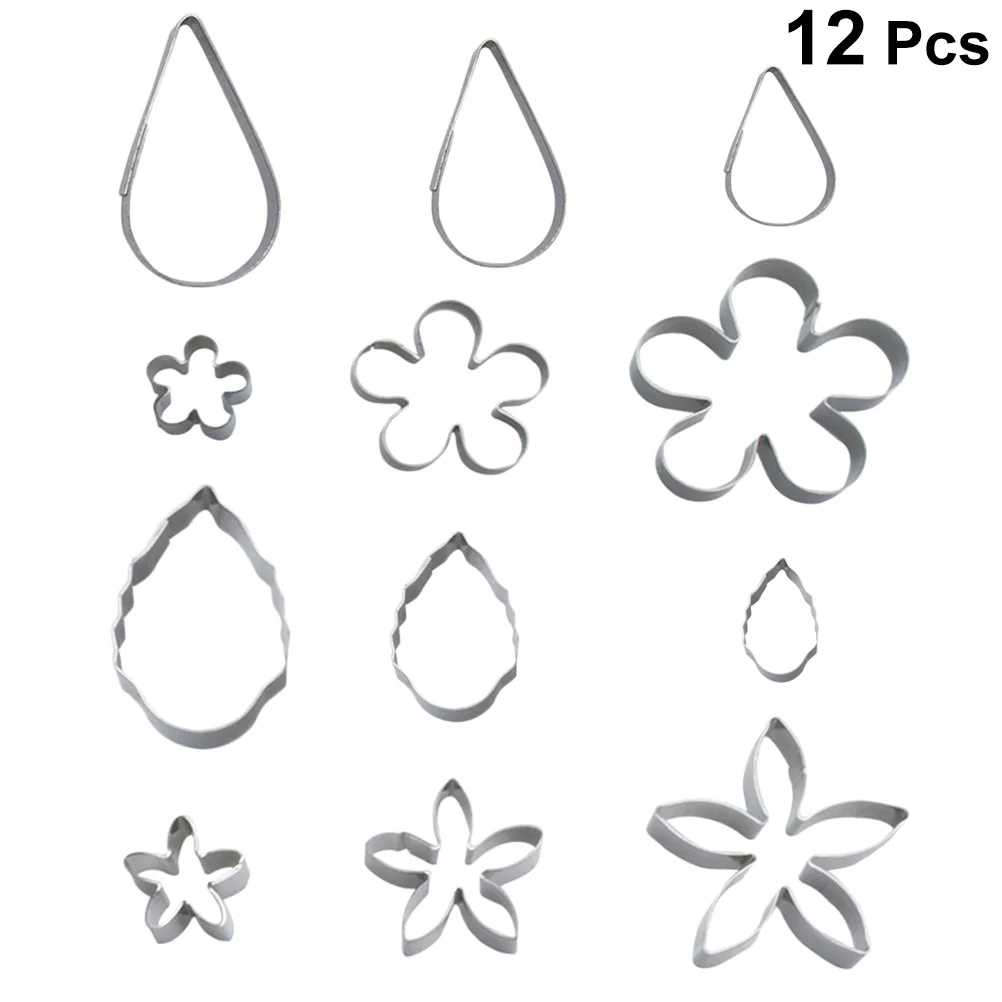 

12pcs 304 Stainless Steel Cookie Cutters Flower Water Drop Baking Tool For Fondant Dough Pastry Fruit Decoration Biscuit Mould