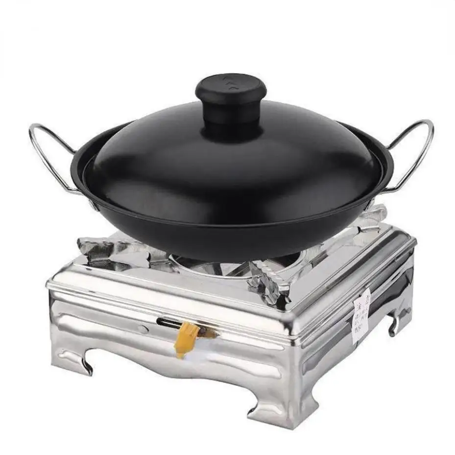1Pcs Alcohol Furnace Solid Liquid Stainless Steel Hot Pot With Lid Dry Pot Household Restaurant Dormitory Commercial Alcohol Pot view 6