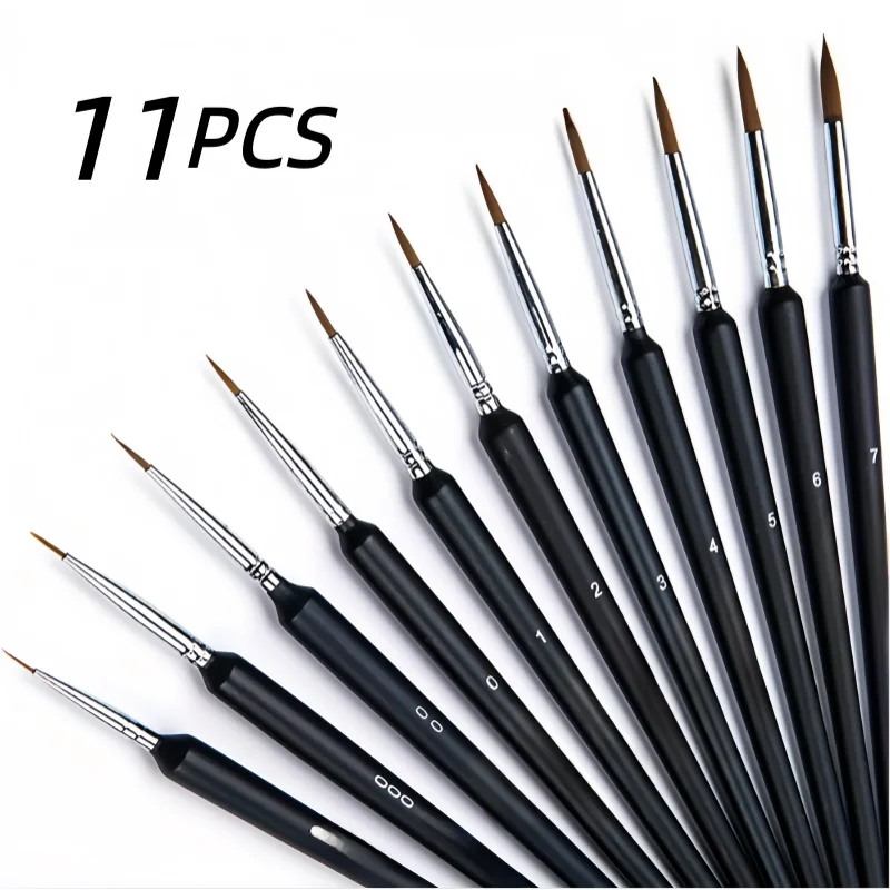 11 Yellow Wolf Hair Detail Outline Liner Brushes for Gouache, Watercolor, Hand-painted Art - Ultra-fine Liner Painting Brushes
