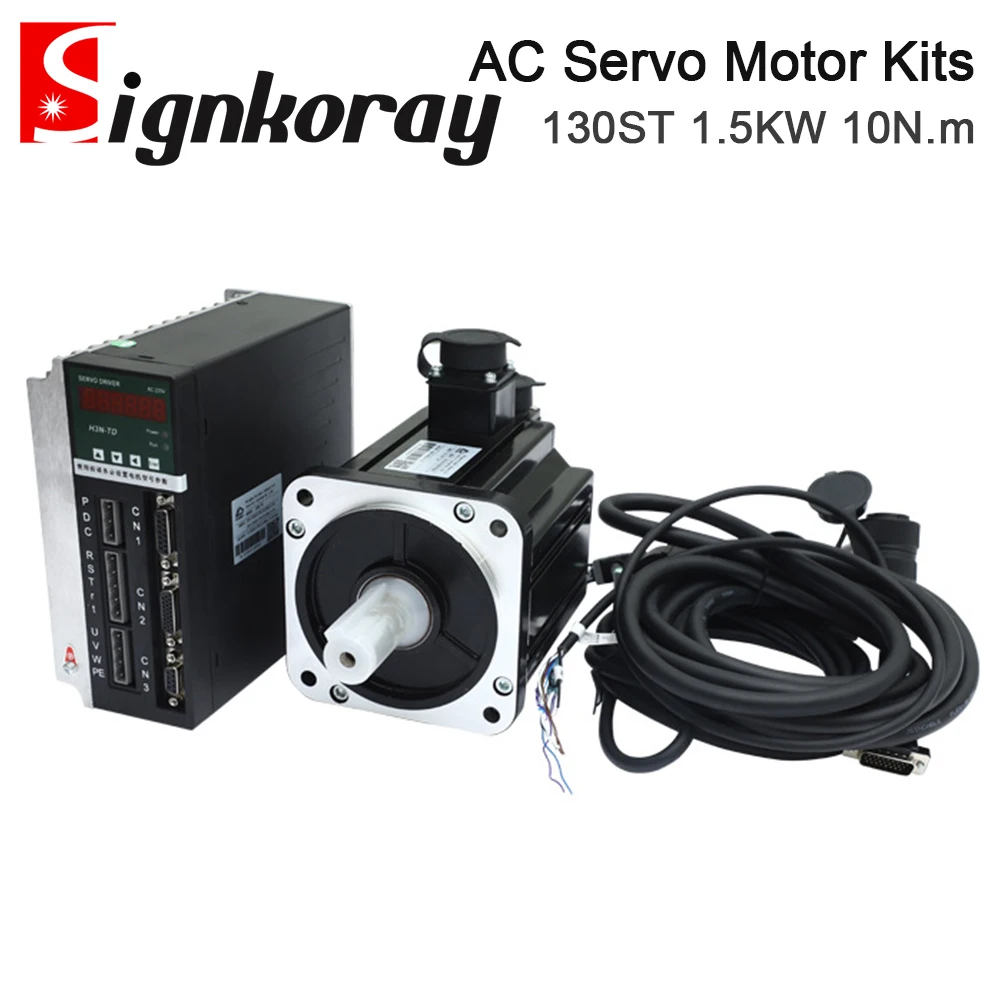 SignkoRay 1.5KW 10N.m AC Servo Motor Driver Kits 130ST 1500RPM 220V 6A for Industrial  Control Application