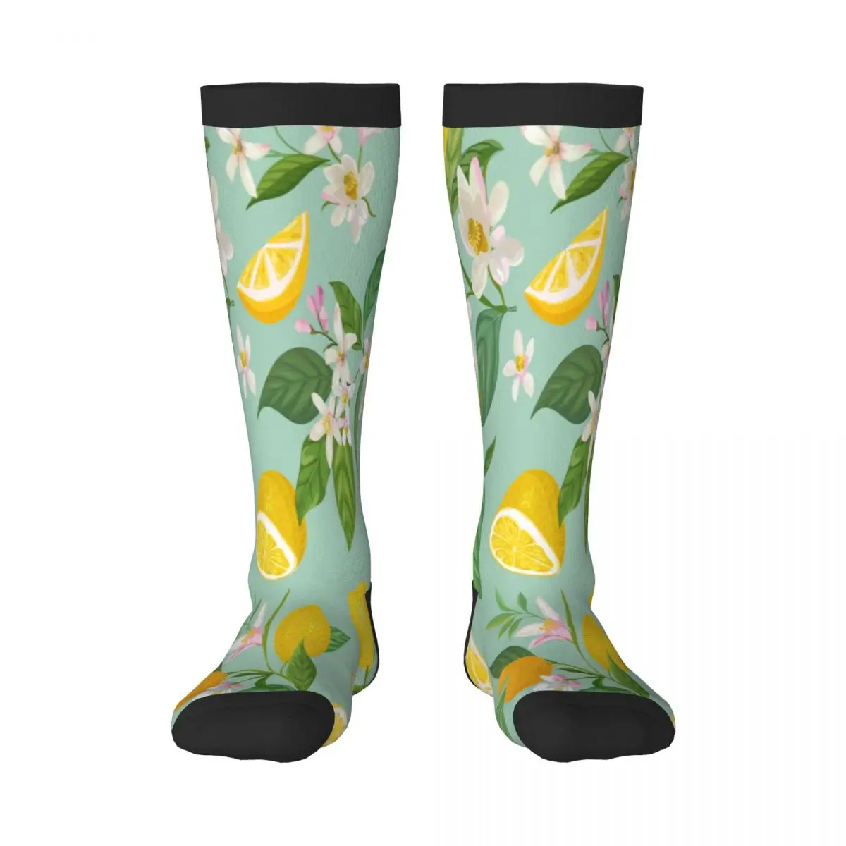 Unisex Socks Breathable Long Business Harajuku Socks Plant Fruit Lemon Floral Sox Sokken for Outdoor Sports