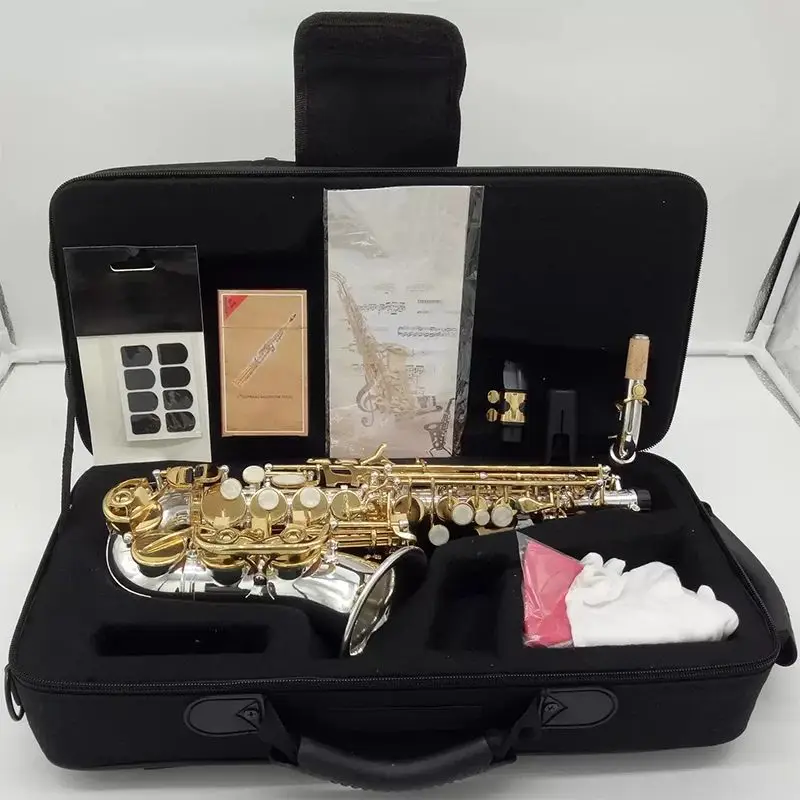 High-end 9937 B-b-bend curved soprano saxophone white copper gold key exquisite depth pattern professional-grade saxo soprano