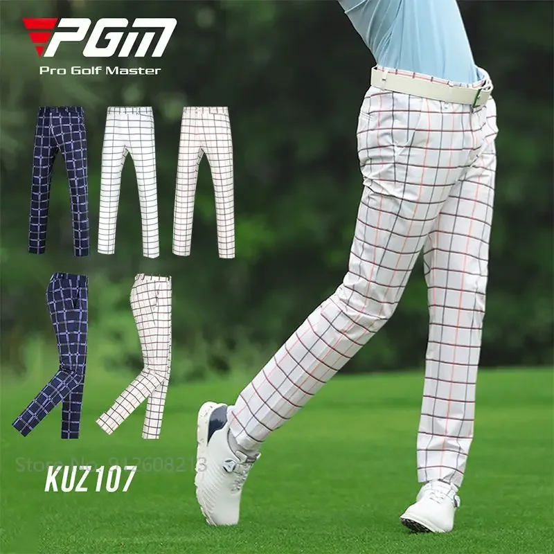 Pgm Men Waterproof Golf Pant Male Elastic Golf Pants Outdoor Casual Plaid Trousers Man Breathable Fitness Sports Sweatpants