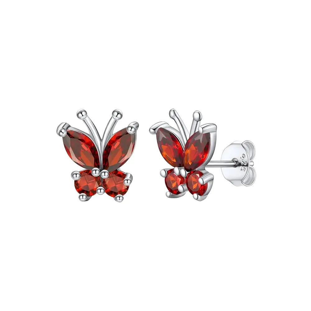 

925 Sterling Silver Butterfly Earrings for Women,Butterfly Birthstone Stud Earring/Ear Cuffs,Hypoallergenic Birthday Earring