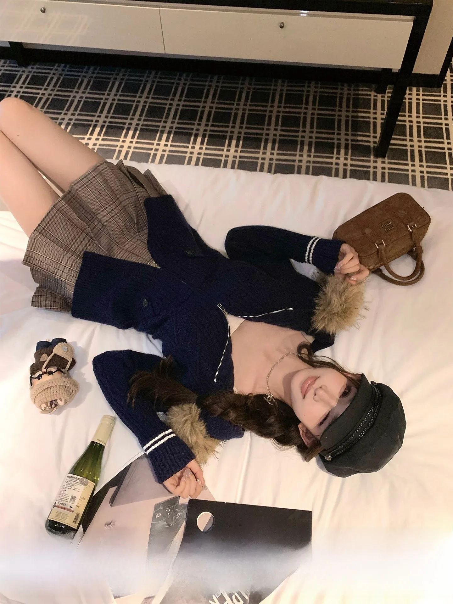 

Женский повседневный кардиган Nordic Wed American College в стиле оверсайз, синий, вязаный, с меховым воротником, для создания расслабленного образа