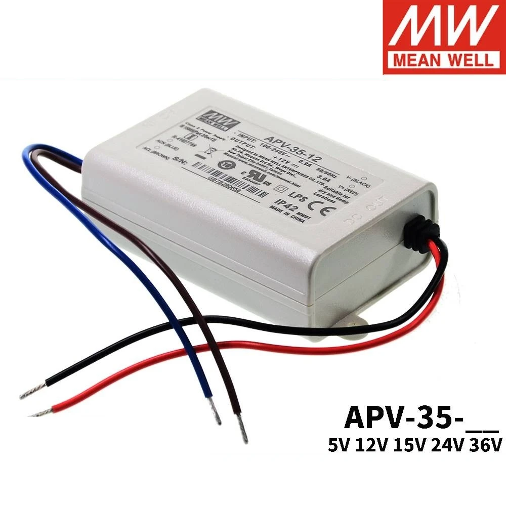 MEAN WELL APV-35-5 APV-35-12 APV-35-15 APV-35-24 APV-35-36 LED Low Voltage  Class 2 Small Mini switching power supply