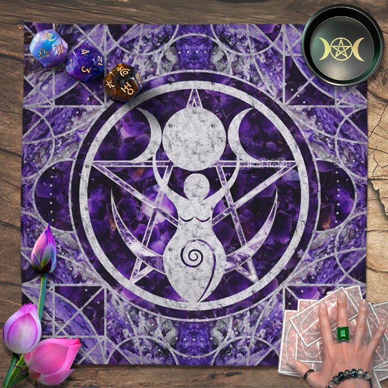 

Pentagram Triple Moon Goddess Tarot Tablecloth Altar Cloth Purple Galaxy Wall Tapestry Divination Astrology Card Reading Mat