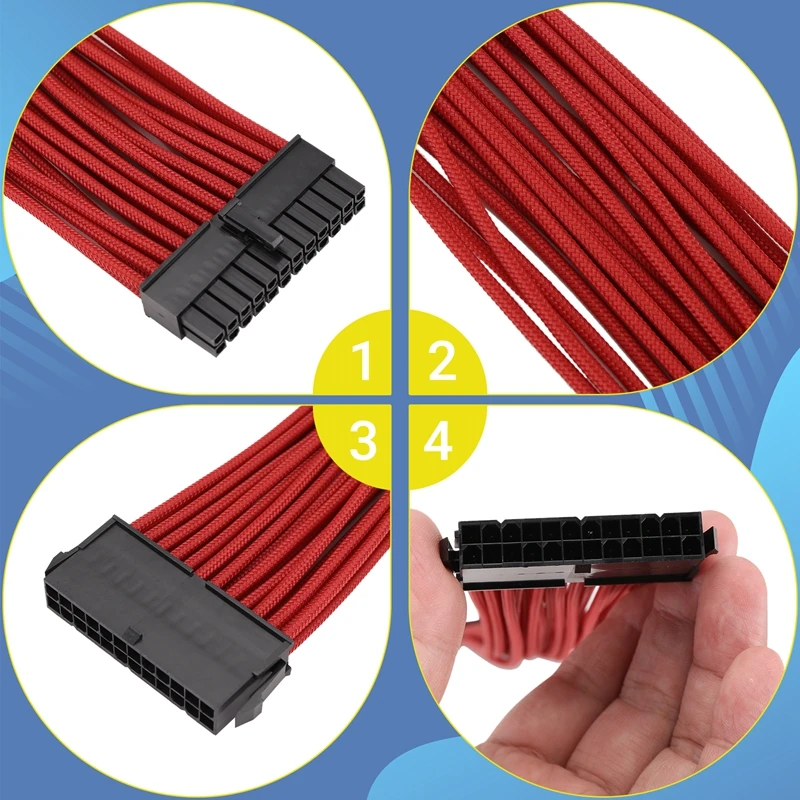 Top-9-Inch Braided Extension Cable Kit Basic Extension Cable For PC Case Comb Included ATX 24 Pin PCIE 6+2Pin CPU 4+4Pin