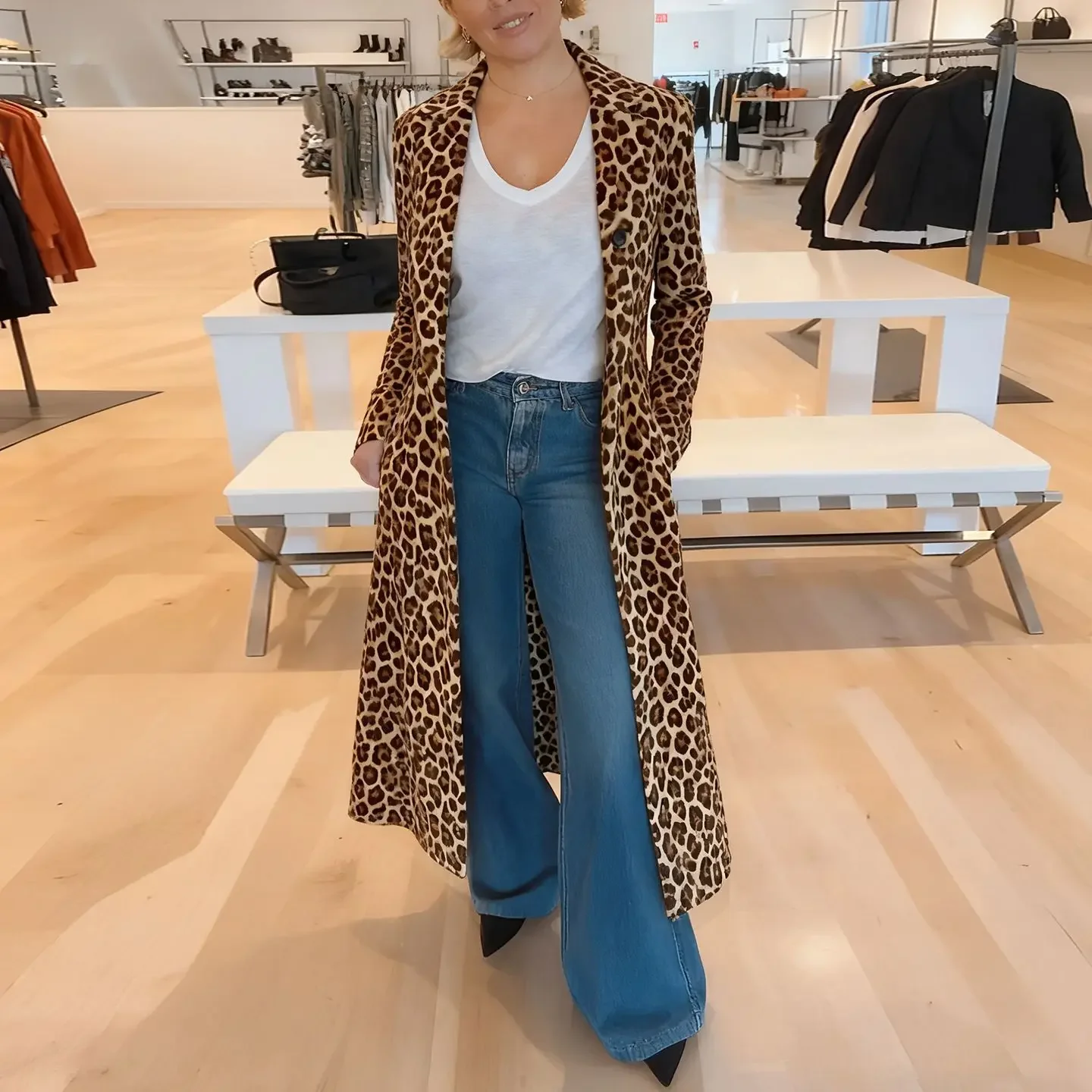 2025 automne et hiver nouvelle vente chaude femmes costume col imprimé léopard imprimé veste décontracté plus long trench manteau