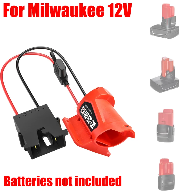 

Battery Adapter Compatible for Milwaukee 12V Lithium Batteries DIY Tools for Remote-controlled Toys with Cable Harness Connector
