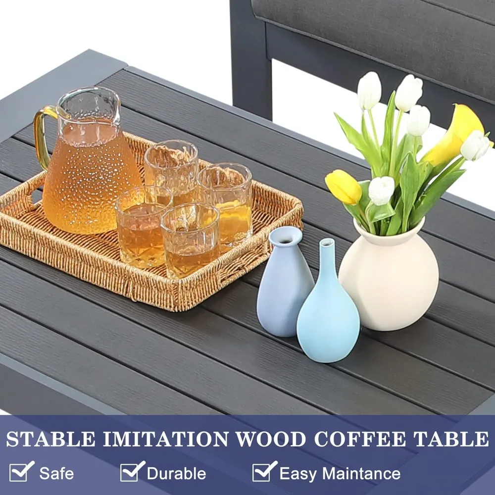 مجموعة أثاث الفناء الخارجي المصنوعة من الألومنيوم، مجموعات محادثة الفناء الحديثة، أريكة معدنية مقسمة للاستخدام الخارجي مع وسادة وقهوة مقاس 5 بوصة #5