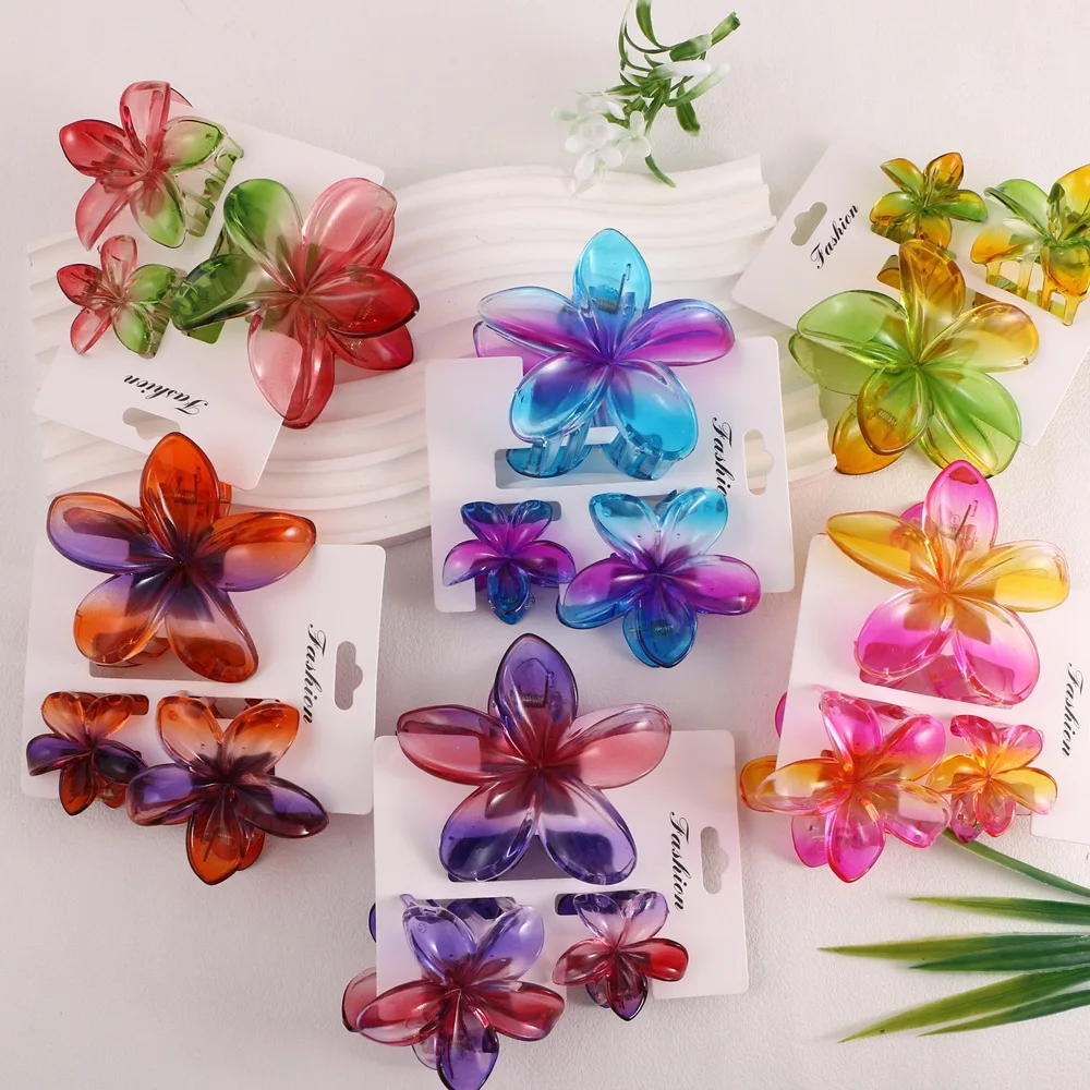 

3Pcs Summer Fashion Transparency Plumeria Hair Claw Clip Suit Bohemian Plastic Hair Clips for Girls Hair Accessories for Women