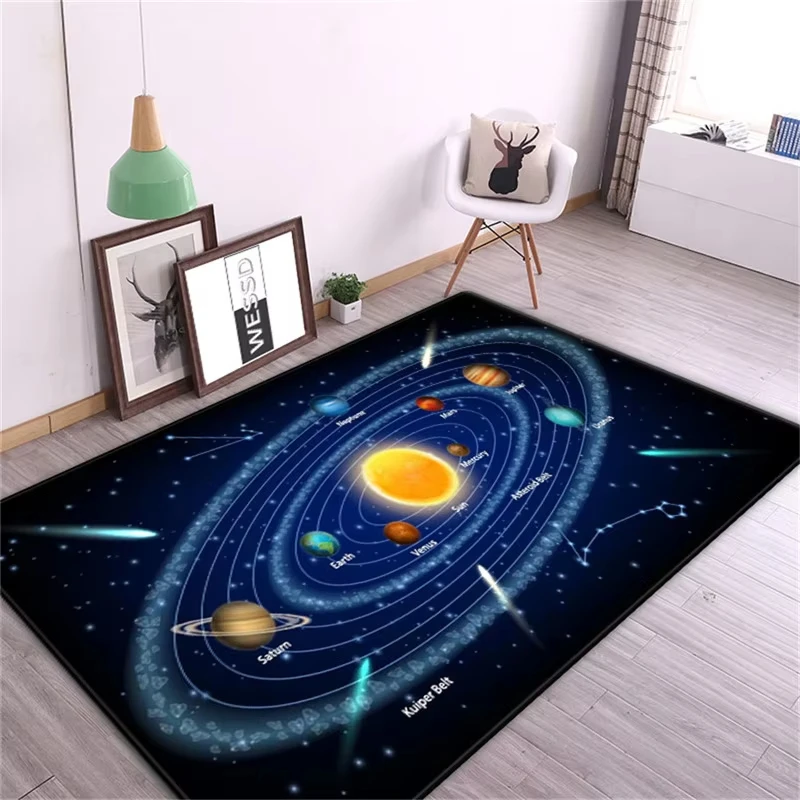 Creative Space Theme Solar System Rug for Living Room Kids Bedroom Rug Play Mat Nursery Floor Decor Home Aesthetic Doormat
